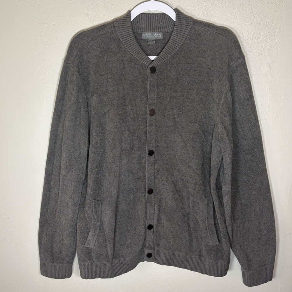 BarefootDreams CozyChic Ultra Lite Cardigan Gray Button Front Sweater BDMCU21374